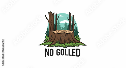 Large tree stump with a forest background and text