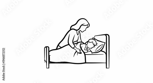 Adult tucks in a child into a cozy bed with a pillow
