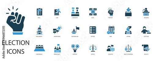 election icons set outline and Flat Style,transparent background