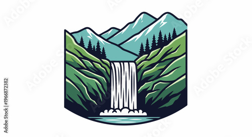 Mountain range with cascading waterfall into a cool blue pool