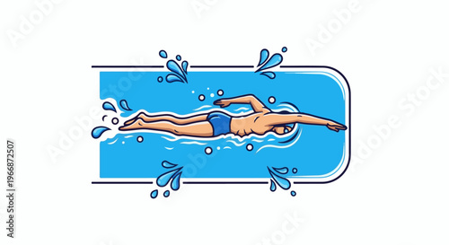 Person swims freestyle with splashes in bright blue water