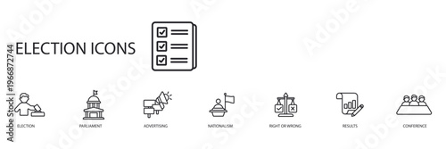 election icons set outline and Flat Style,transparent background