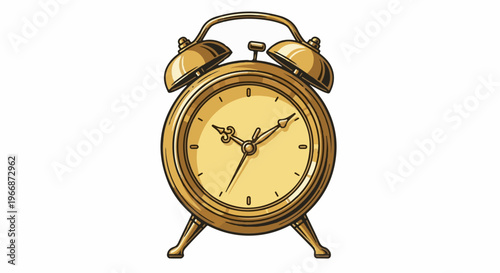 Antique golden alarm clock with bell on top and two feet