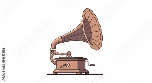 Antique phonograph with large horn on a pedestal base