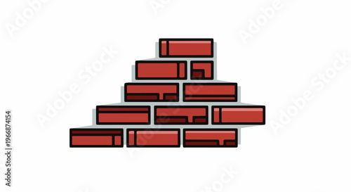 Abstract arrangement of red bricks with dark outlines and shadows