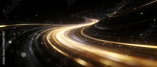 Golden particle light tracks flowing on a black-gold background are as bright as a starry track, and dynamic light and shadow convey a high-end technological and luxury sense, making it a visual mater