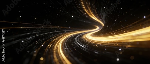 Golden particle light tracks flowing on a black-gold background are as bright as a starry track, and dynamic light and shadow convey a high-end technological and luxury sense, making it a visual mater