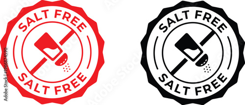Two salt free label icons one red and one black with a crossed shaker