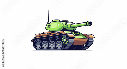Cartoon-style armored vehicle with a cannon and tracks, in green and brown hues