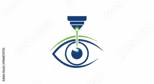 Abstract blue eye graphic with green laser beam focused on pupil