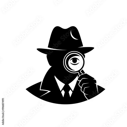 Silhouette of a Detective with Magnifying Glass for Investigation.