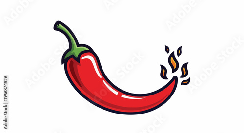 A stylized red chili pepper with stylized flames erupting from its tip