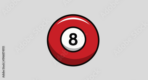 A stylized red billiard ball with the number 8 in a white circle