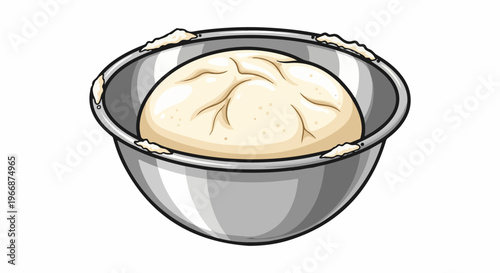 A metal bowl containing light-colored dough with some dough clinging to the rim