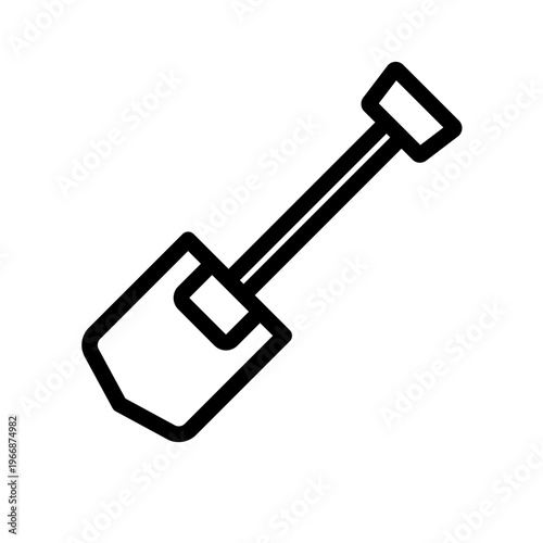 This line icon shows a shovel used for digging soil and handling materials. Ideal for construction tools, landscaping apps, and interfaces related to site preparation and outdoor work.