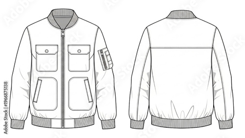 Tableau sur toile Vector CAD design style illustration of a bomber jacket front and back