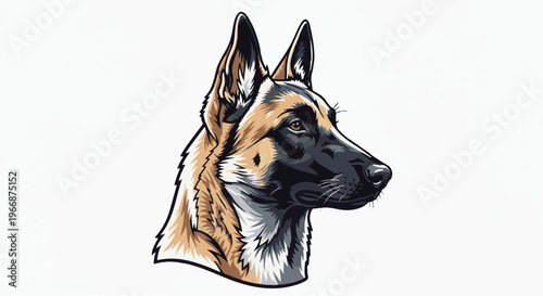 A stylized portrait of a German Shepherd dog's head facing right, with alert ears