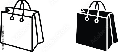 Two shopping bag icons one white one black side by side