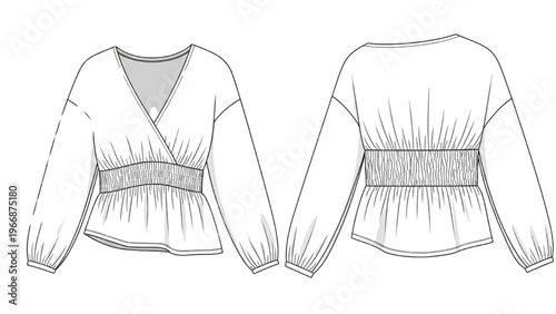 Εκτύπωση καμβά Vector CAD design style illustration of a women's wrap blouse with lace detail