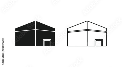 a black and white drawing of two garages Vector