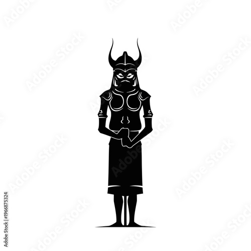 Silhouette of a Horned Helmet Warrior Standing Guard.