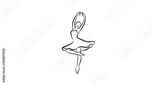 Elegant ballerina dancing en pointe in a graceful pose with flowing skirt and raised arm