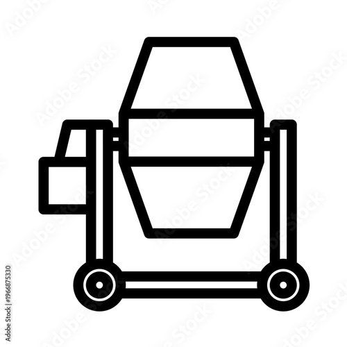 This line icon shows a cement mixer used to combine materials for concrete in construction work. It is suitable for industrial platforms, building tools, and engineering-related applications.