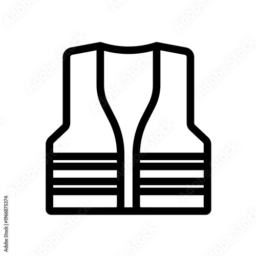 This line icon shows a safety vest worn by workers to improve visibility and protection in construction or industrial environments. It is ideal for safety systems, training apps, and workplace managem