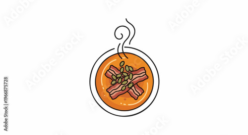 Hearty soup with bacon and seeds, steaming warmly in a bowl