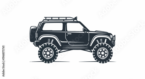 Rugged off-road vehicle with raised suspension and roof rack