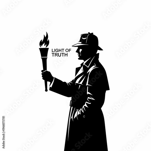 Silhouette of a man holding a torch in the darkness.