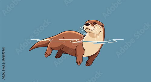 Cartoon otter floats peacefully on calm blue water