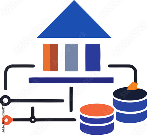 Banking Infrastructure and Financial Database Icon for Fintech System Mapping. Optimized for banking infrastructure visualization, financial data management systems, and fintech backend mapping