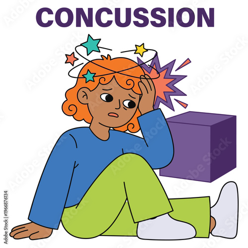 Medical Health Disease Symptoms Character Healthcare Illustration of a dazed character experiencing concussion symptoms and head injury