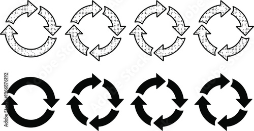 Collection of circular arrows in varying styles and shades