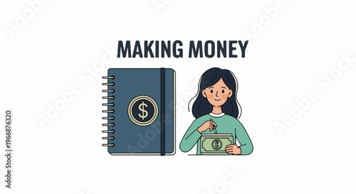 Person managing money with a notebook and cash