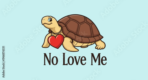 Cute cartoon turtle with a red heart around its neck on a light blue background
