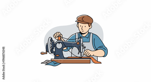 Person sewing fabric on a vintage machine with thread and needle