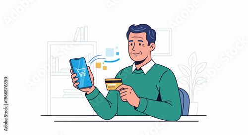 Man using smartphone and credit card for online shopping