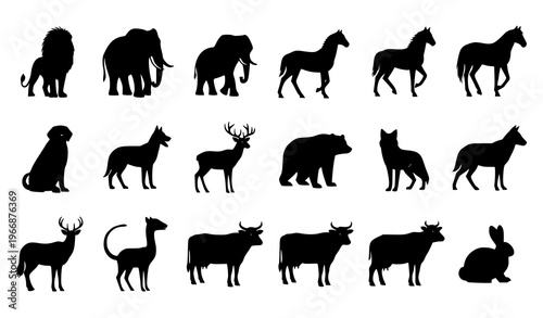 Animal silhouette set wildlife and domestic animals side view vector illustration