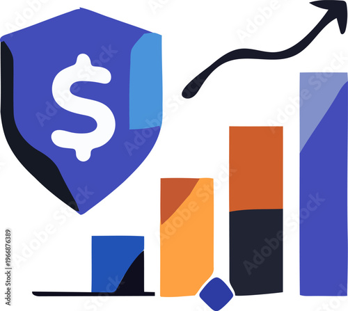 Financial Growth Chart and Shield Protection Icon for Investment Dashboard UI. Optimized for investment tracking dashboards, asset protection interfaces, and financial growth visualization