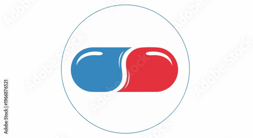 Red and blue pill graphic inside a thin circle outline
