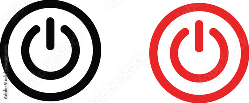 Two power button icons one black and one red are displayed
