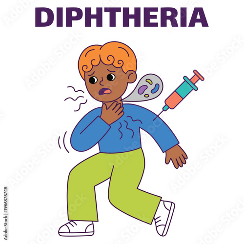 Young child experiencing symptoms of diphtheria, a serious medical health disease, receiving healthcare treatment via injection, highlighting urgent medical care