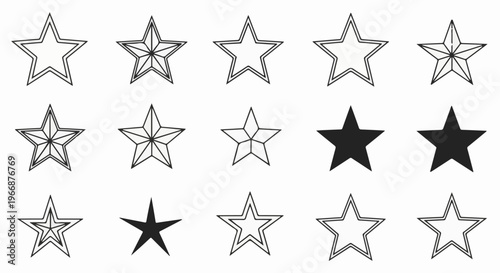Fifteen stars in a grid, some outlined, some solid, some detailed