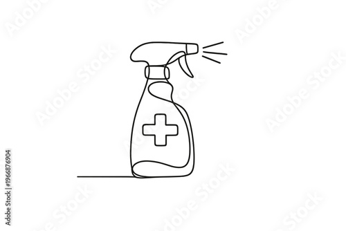Minimalist continuous line drawing of a spray bottle symbolizing cleaning and hygiene