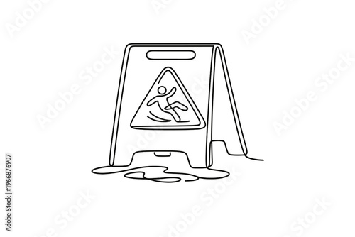 Outline of wet floor caution sign with puddle and slipping icon