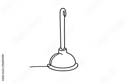 Hand-drawn plunger line art illustration on white background
