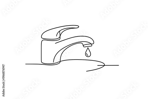 Minimalist line drawing of a faucet dripping water