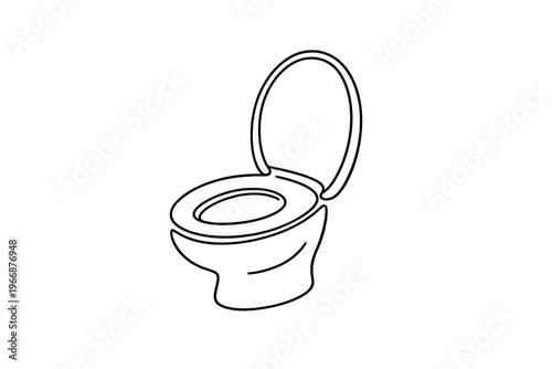 Outline of modern toilet with open lid in simple black and white design
